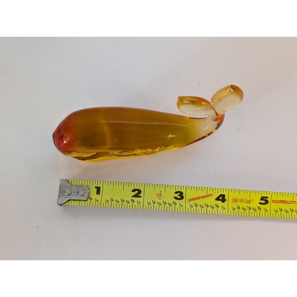 Handcrafted Amber-Colored Glass Whale Figurine 5 Inches Long Unique - Picture 4 of 5